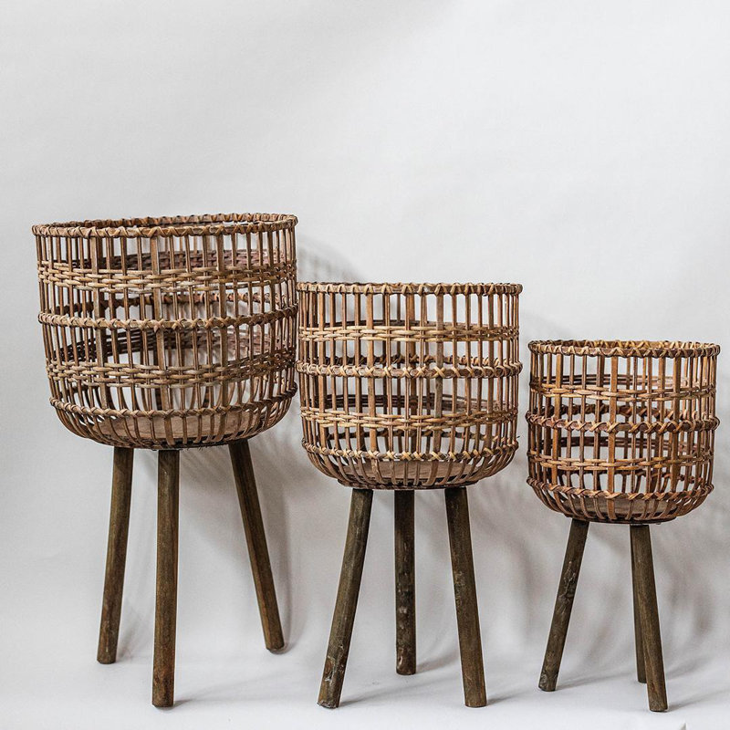 Jardinières en bambou brun, ensemble de 3