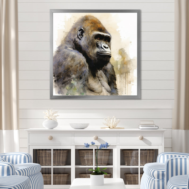 «Powerful Gorilla Primer I» sur toile, H 16 po x l 16 po x P 1 po, Cadre simple argenté