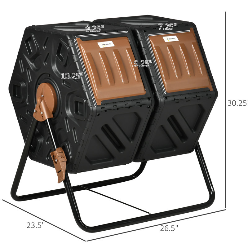 Compost Tumbler Bin, 34.5 Gallon - Dual Chamber Outdoor With Considerable Ventilation Arrangement And Steel Legs Gal Composting Airy Framework Base
