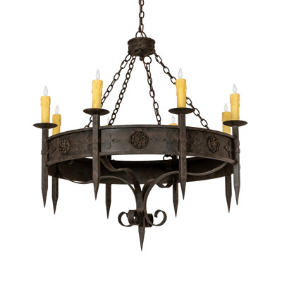 8 - Light Dimmable Wagon Wheel Chandelier