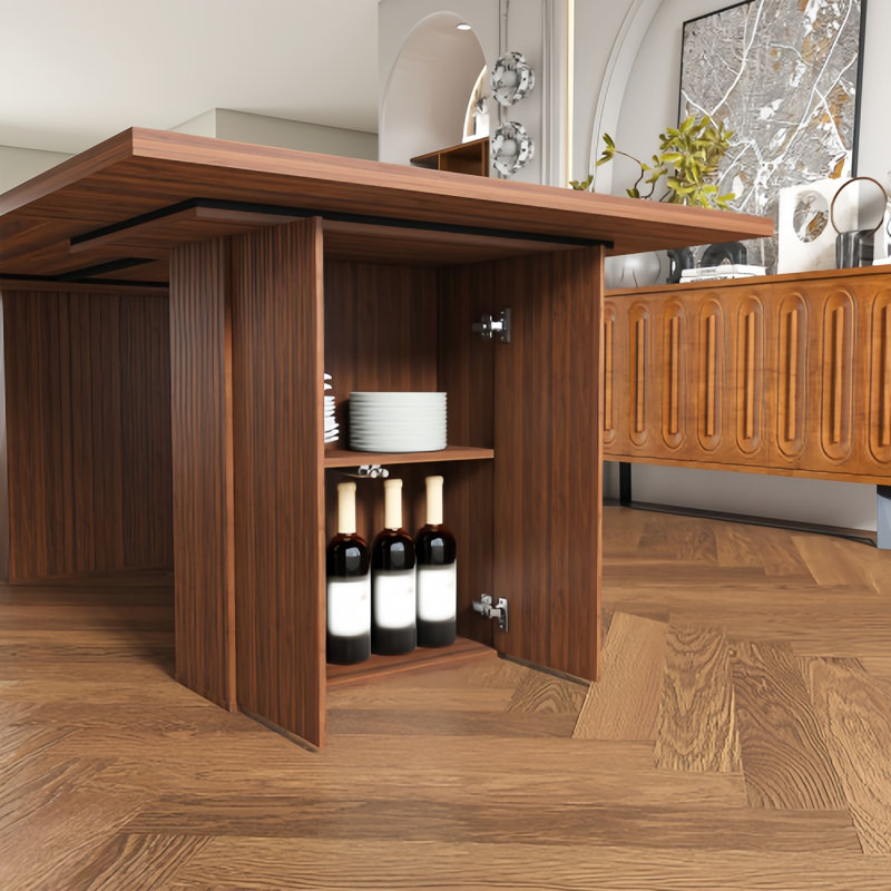 78" Modern Farmhouse Rectangular Dining Table for 6-8, Large Wood Veneer Table with Integrated Storage Base & Soft-Close Doors