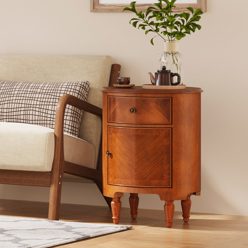 Solid Wood End Table, 17.71-Inch Round Side Table, No Assembly Required