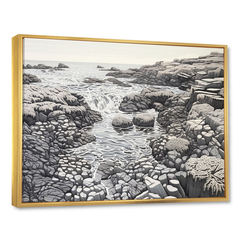 «Gray Abstract Landscape I», reproduction, Cadre flottant doré, 12" H x 20" W