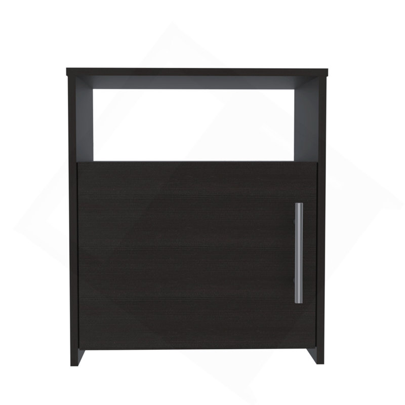 Nordico Nightstand , End Table, Side Table One Shelf, Single Door Cabinet, Metal Handle -Black, Black
