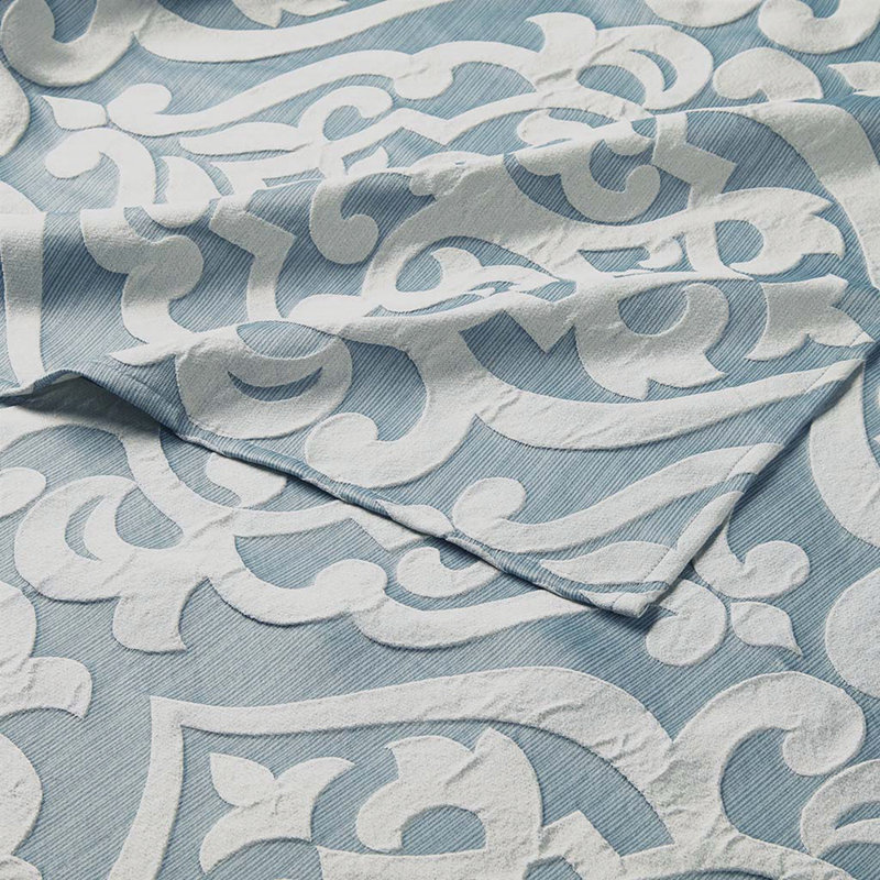 Rideau de douche en coton, Médaillon damassé, Aqua / argent