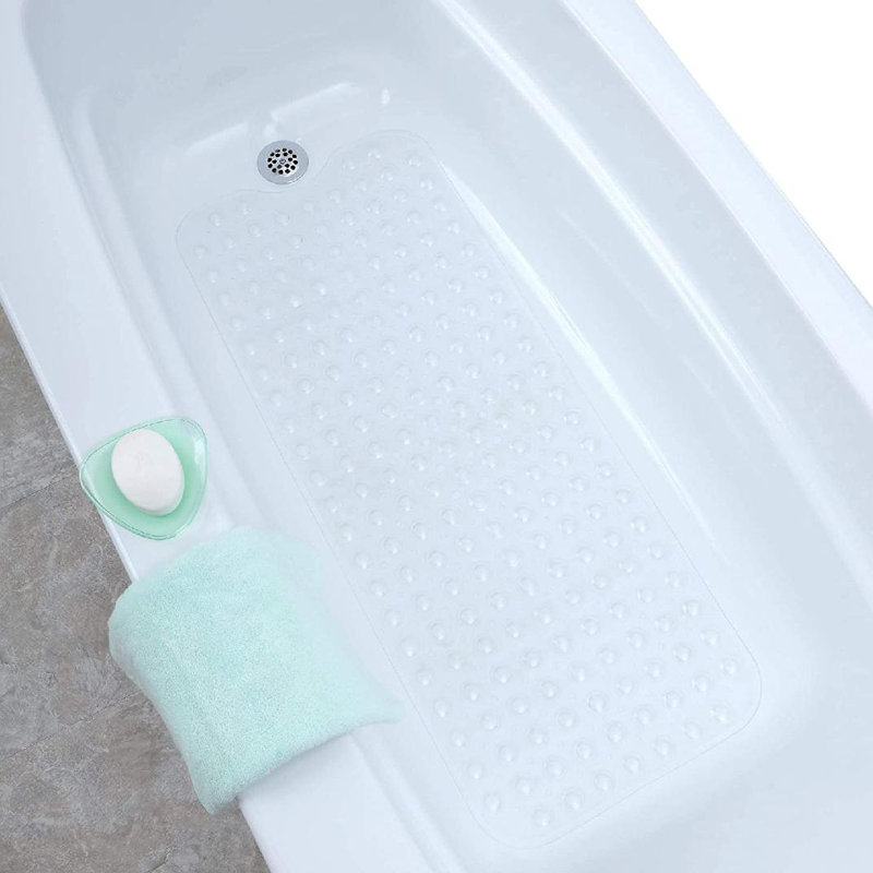 Tapis de bain extra long antidérapant avec ventouses, Transparent