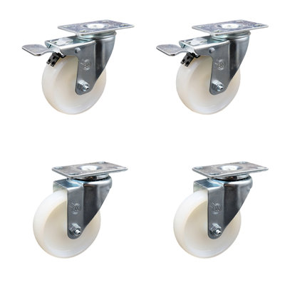 4 Inch SS Nylon Wheel Swivel Top Plate Caster Set 2 Total Lock Brakes SCC