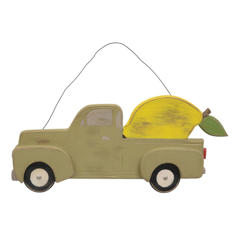 Camion citron vert en bois patiné