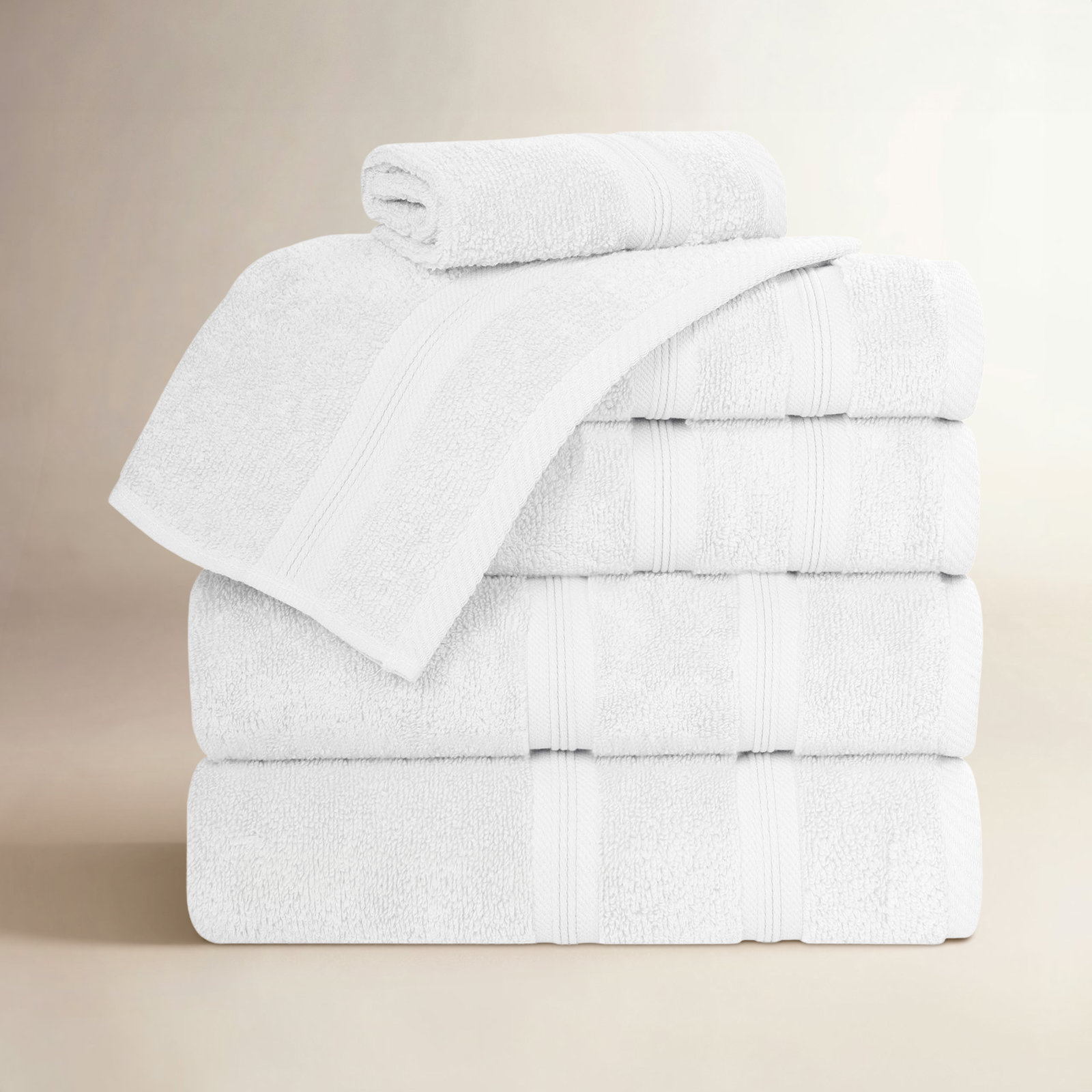 6-Piece Quick-Dry Cotton Towel Set, White