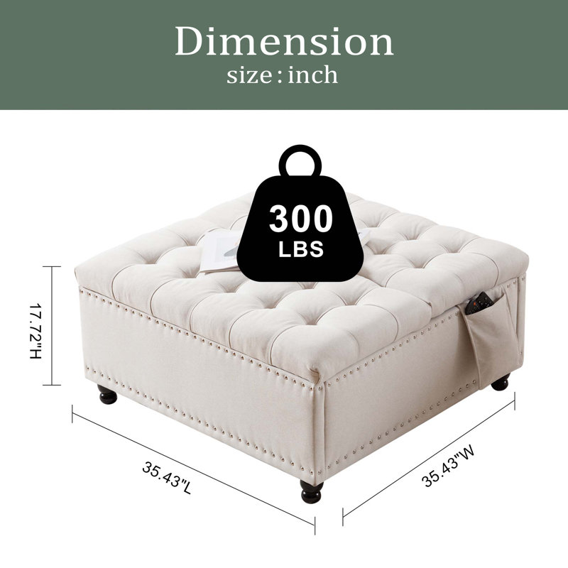 Très grande table basse avec repose-pieds de rangement de 35 pouces avec plateau relevable, repose-pieds en similicuir pour le salon, la chambre à coucher