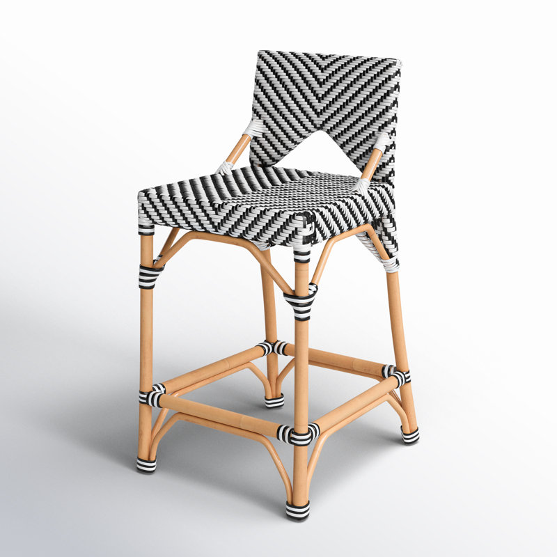 Creanly Rattan  Counter Stool, Black/White