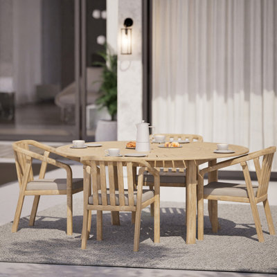 4 - Person Acacia Wood Patio Dining Set with Round Table , Cushions Included