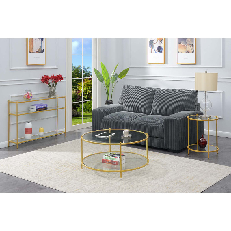 Carolina Console Table with Shelves, Gold/Clear, 30" H x 42" W x 9.5" D