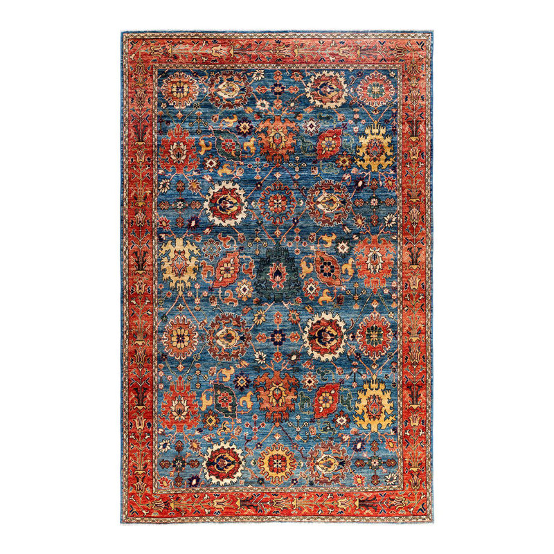 Tapis unique noué à la main Serapi - bleu clair, 5 pi 11 po x 9 pi 3 po Serapi