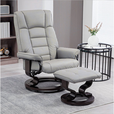 Recliner With Ottoman, Swivel Recliner Chair And Ottoman, Faux Leather Reclining Chair With High Back And Wood Frame For Living Room, Bedroom
