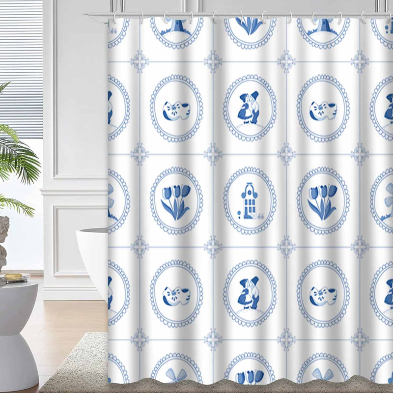 Rideau de douche bleu imperméable, rideaux de douche pour la salle de bain avec 12 crochets, 72" L x 78" W