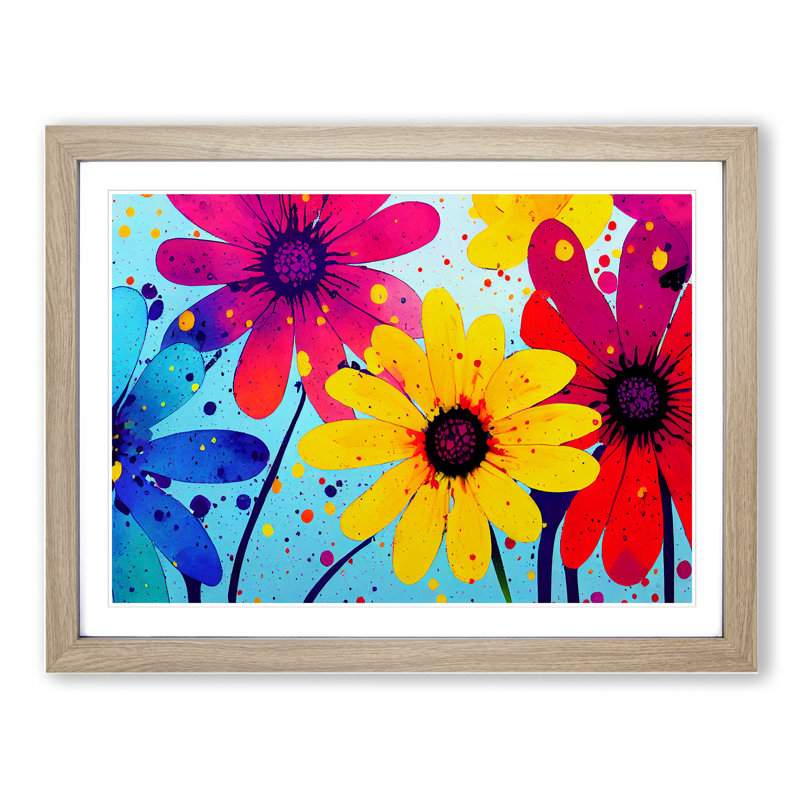 Daisy Flower Splash Vol.4 Abstract - Single Picture Frame Print, 46cm H x 64cm W x 2cm D, Oak