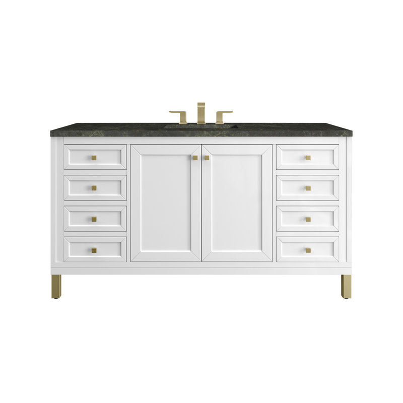 Chicago 60'' W Double Vanity, Glossy White, White Zeus, Single-Hole