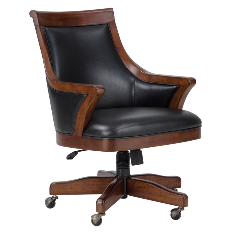 Bonavista Swivel Club Chair, Distressed Hardwood Frame with Faux Leather Upholstery, Adjustable Height and Tilt, Ball Casters