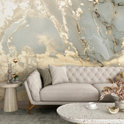 Blue Beige Gold Abstract Marble Wall Mural