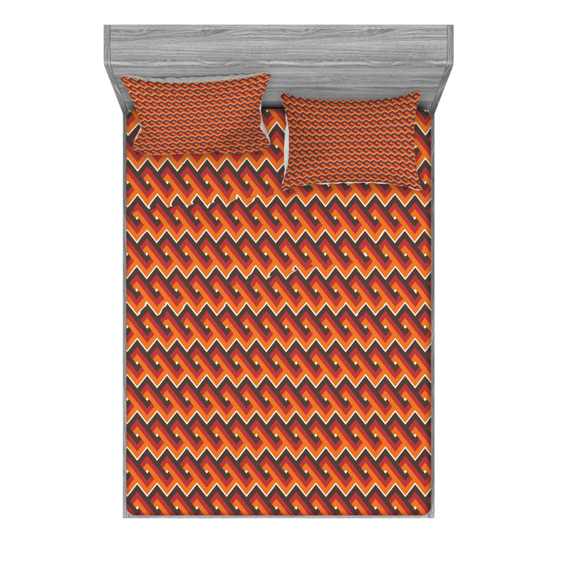 Microfiber Geometric Sheet Set, Queen Sheet Set with Fitted Sheet