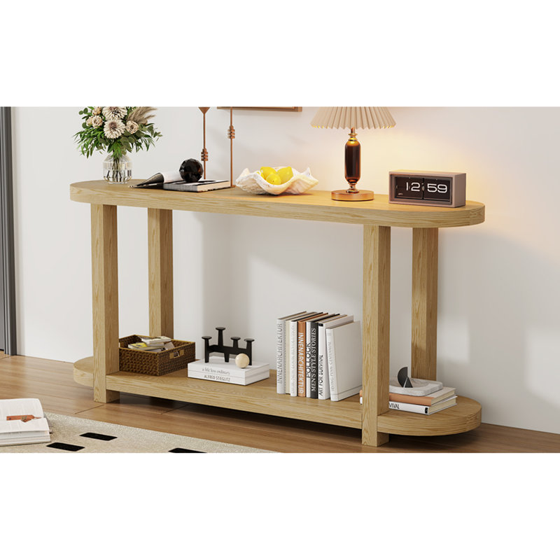 U_style modern minimalist ash veneer entryway table with streamlined desktop, perfect for study, hallway, and foyer