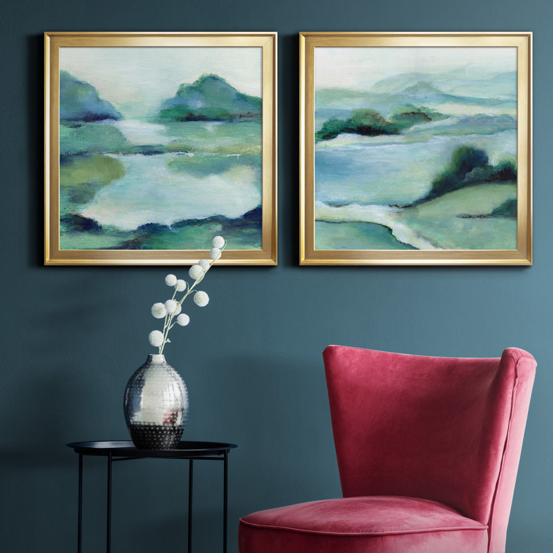 Lush Valley I - ensemble de 2 peintures sur toile encadrées, Or, H 17,5 po x l 35 po x P 1,5 po