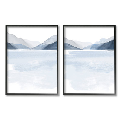 «Coastal Mountain Range Landscape Soft Watercolor Blue Scene», ensemble de 2 impressions