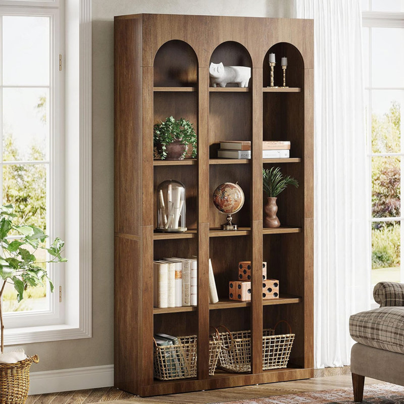 5-Tier Rustic Brown Farmhouse Arched Bookcase