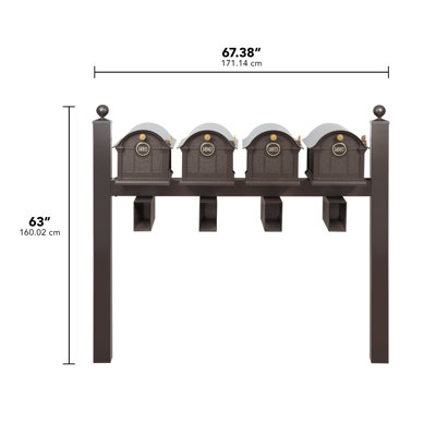 Balmoral Quad Mount Mailbox /w/ Ball Finials, Personalized Door Medallion, Newspaper Box (4 Mailboxes, Posts, 4 Newspaper Boxes, 4 Medallions)