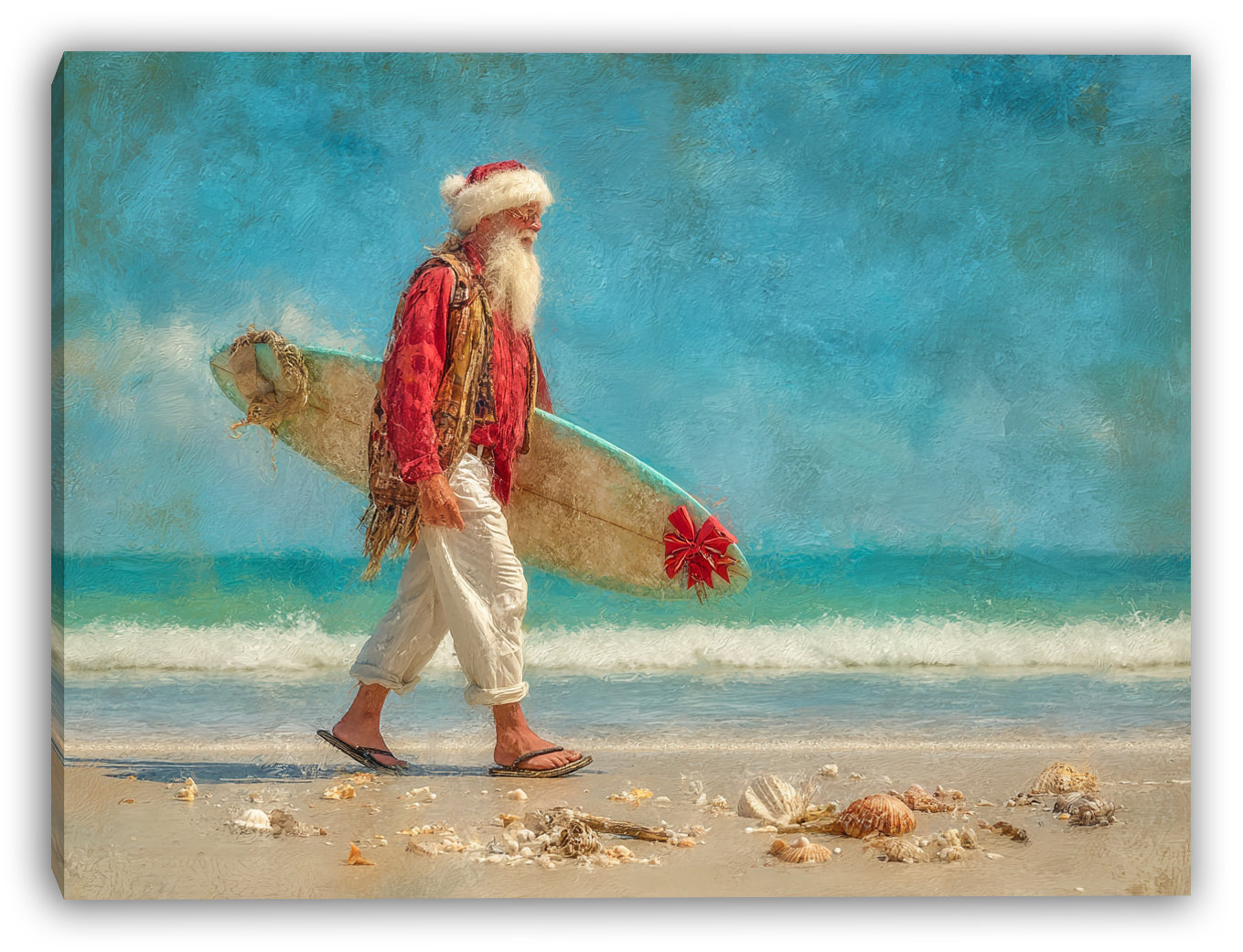 Dovecove Beach Santa Walking with Surfboard Wrapped Canvas Wall Art ...