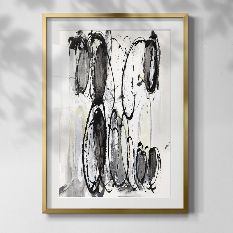Grey Scribbles II, White, Gold Framed Canvas