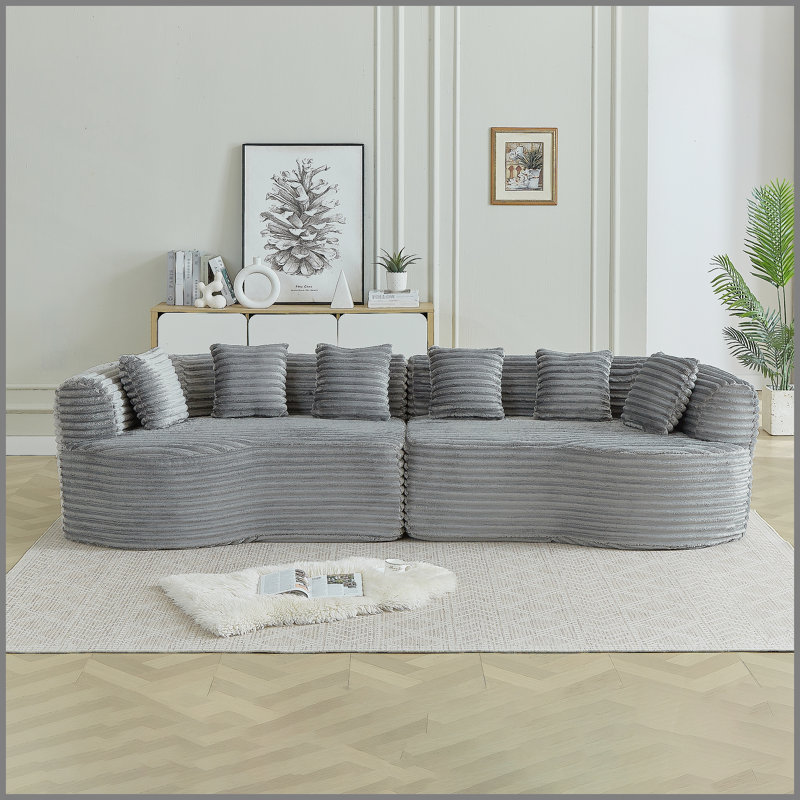 Canapé modulaire Curved, Velours côtelé gris