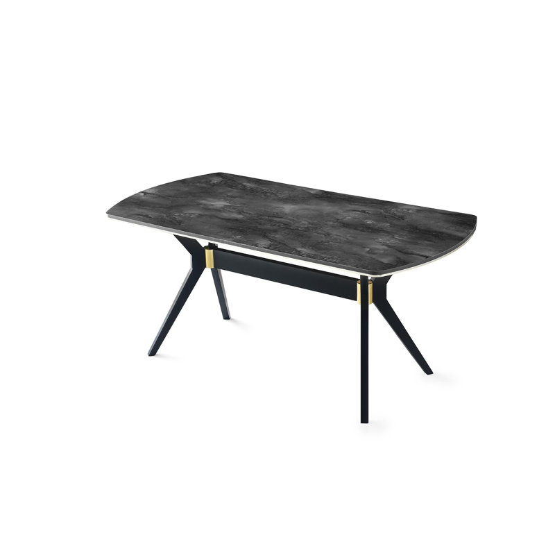 Adelgunde Solid Wood Base Dining Table, Black, Grey