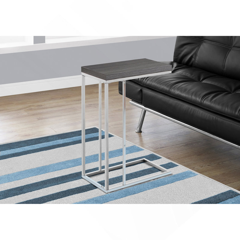 Table d'appoint, en forme de C, bout, côté, collation, salon, chambre à coucher, stratifié gris, métal chromé, contemporain, moderne