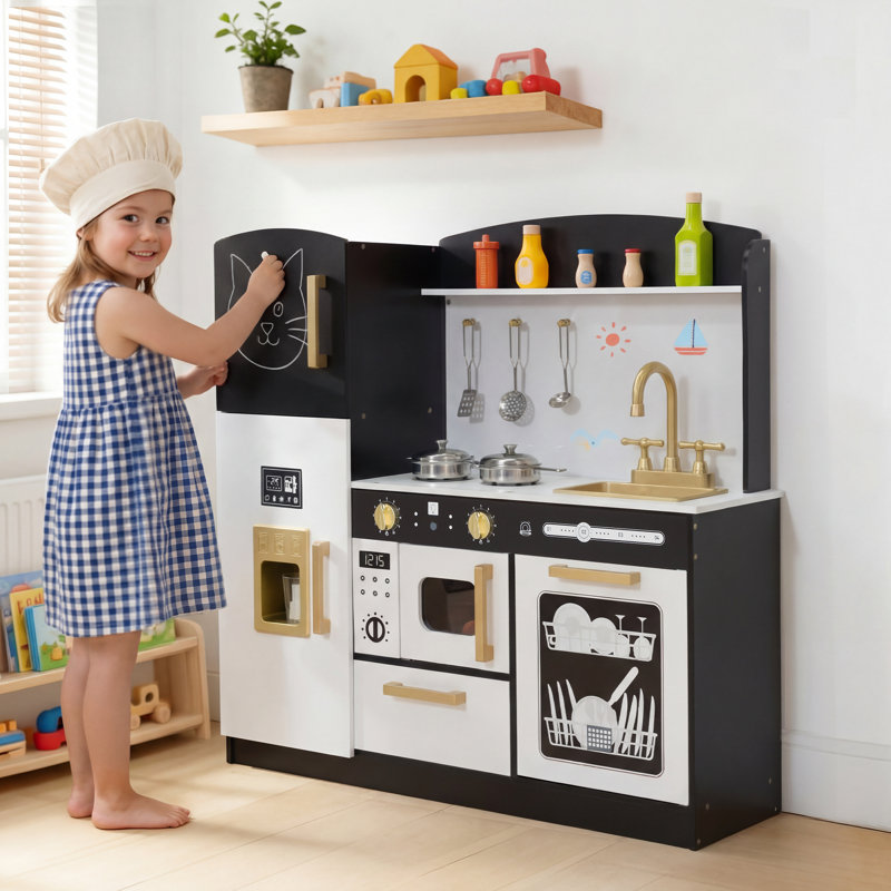 Wooden Play Kitchen Set for Kids with Ice Maker, Sink, Microwave, Dishwasher & Accessories – Educational Role Play Toy for Toddlers Ages 3+