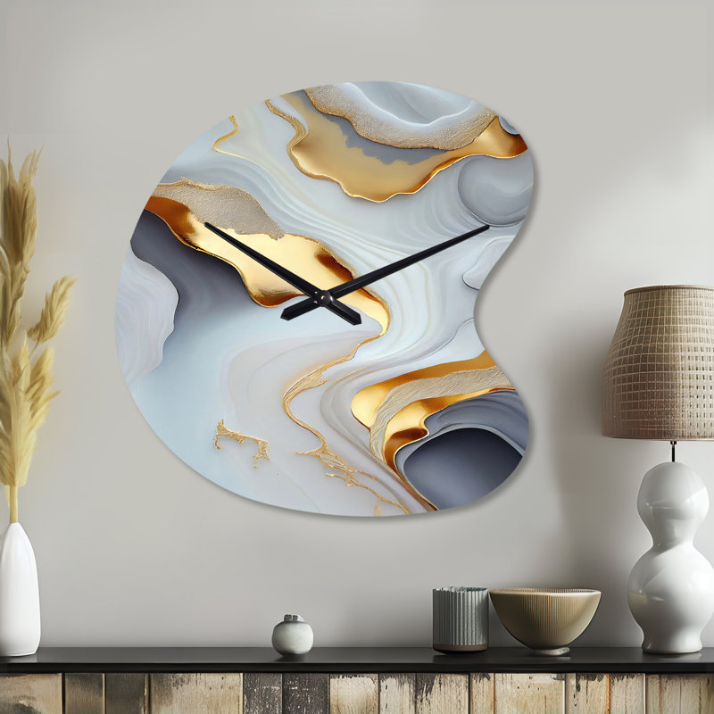 Horloge murale asymétrique en métal blanc et doré, Petit