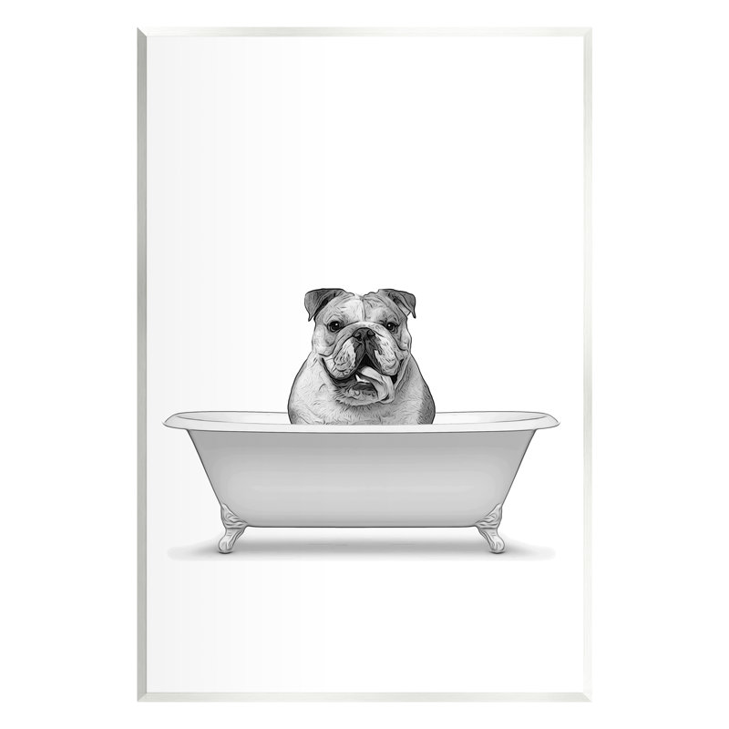 «Bulldog In Tub Bathroom Animal» par Annalisa Latella, impression, H 19 po x l 13 po x P 0,5 po, Mdf