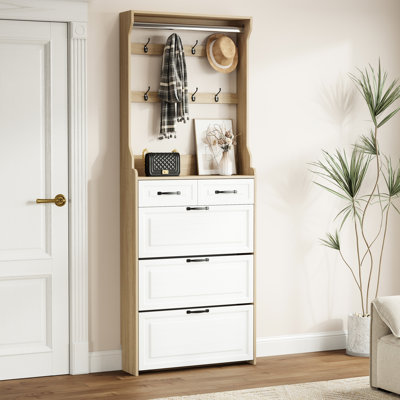 3-Door 2 Shoe Cabinet With Adjustable Shelves - Customize Your Storage New Oak Colored Holder 3 Doors & 2 Drawers Large Storage, -, White Pb+, Freesta