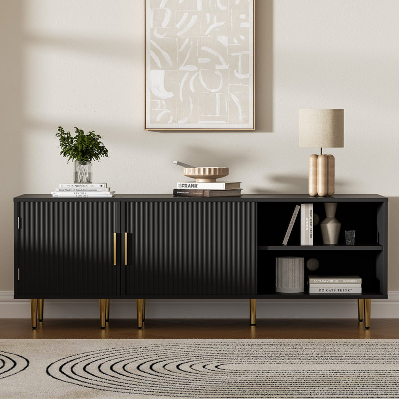 Combined Modern TV Stand For 55/60/65 Inch TV, Small Entertainment Center With Adjustable Shelf, TV Media Stand With Storage Cabinet, TV Console With Gold Legs For Living Room, Bedroom