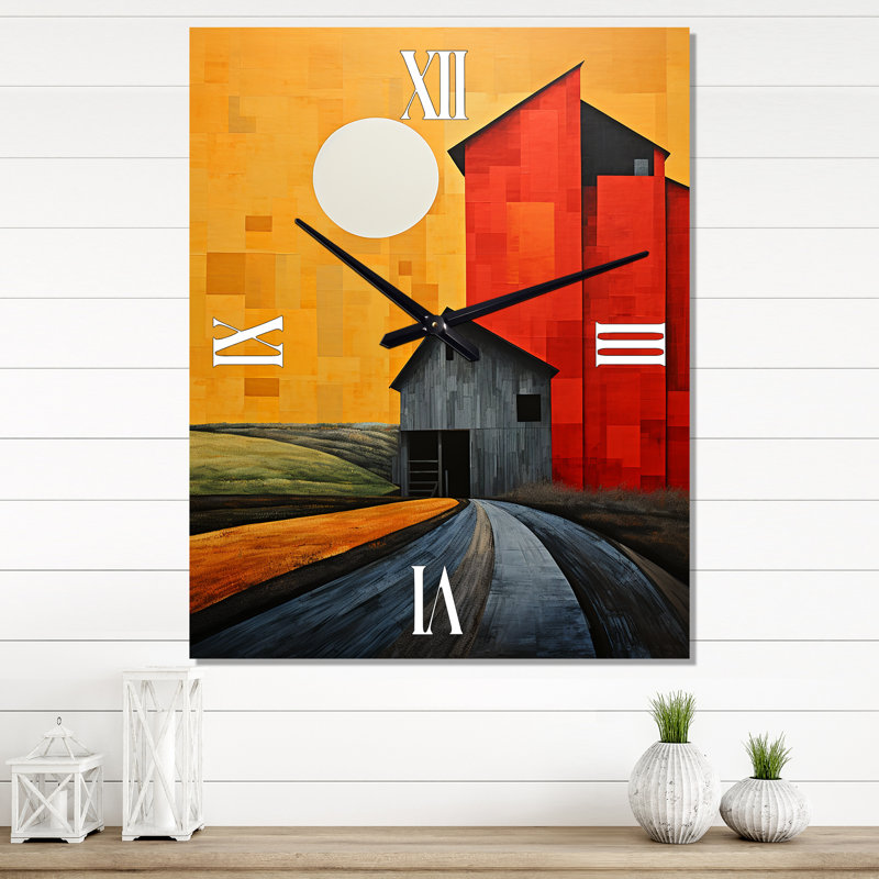 Paysage avec granges - Patchwork VI, H 28 po x l 12 po x P 1 po