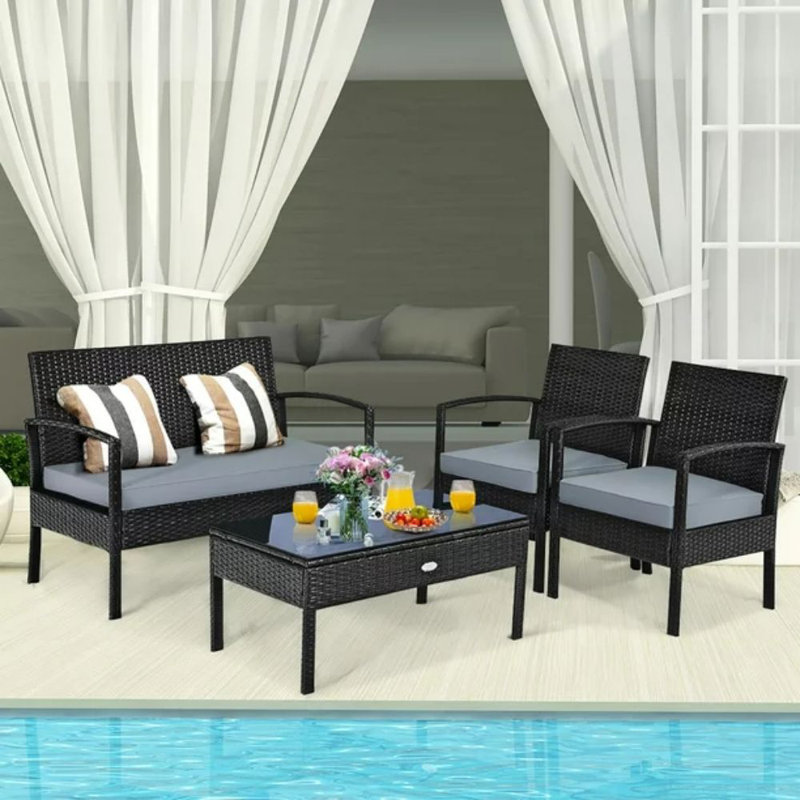 Valerian 4 - Person Patio Conversation Set with Cushions, Black