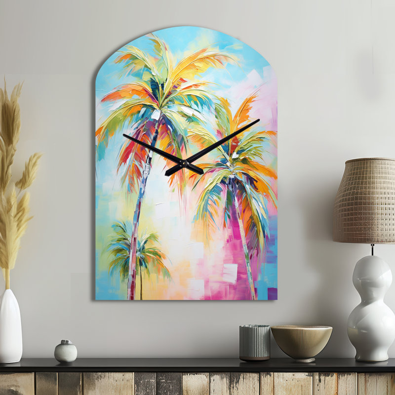 Horloge murale Popart Palm Trees III - Palm Trees Arch, horloge murale traditionnelle asymétrique, Grand