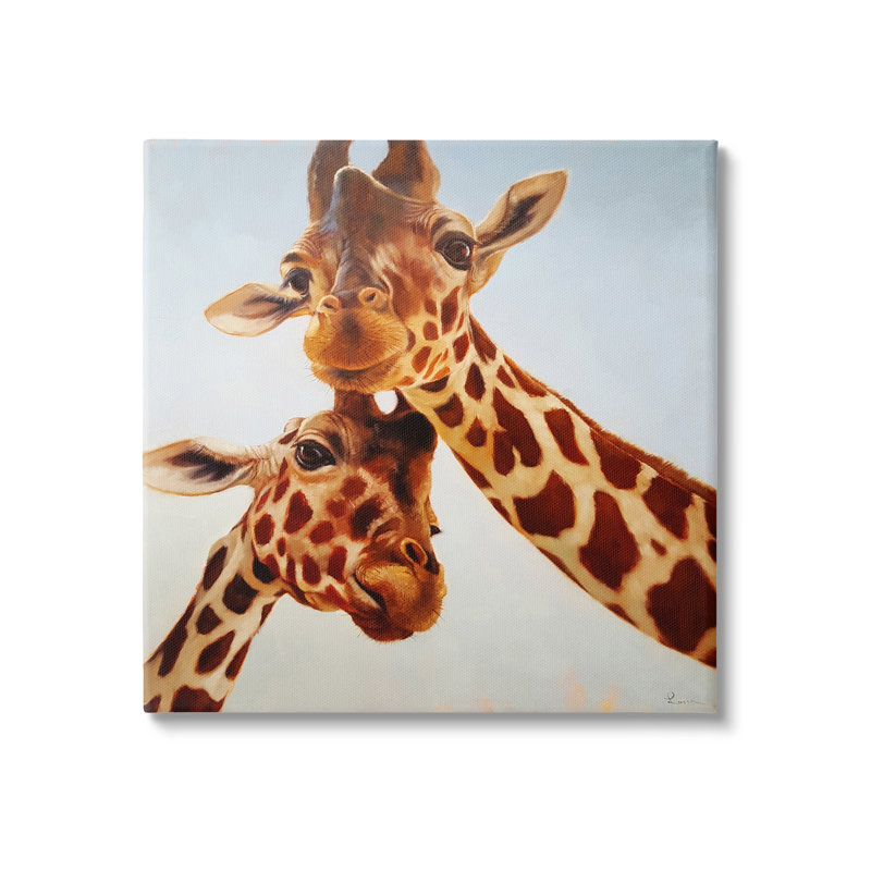 «Happy Giraffe Duo Portrait» sur toile par Lucia Heffernan, peinture, H 30 po x l 30 po x P 1,5 po