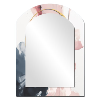 Pink And Blue Transcendent Beauty In Marble Art II - Marble Arch Wall Mirror, Modern Asymmetrical Decorative Mirror, Printed Metal Art
