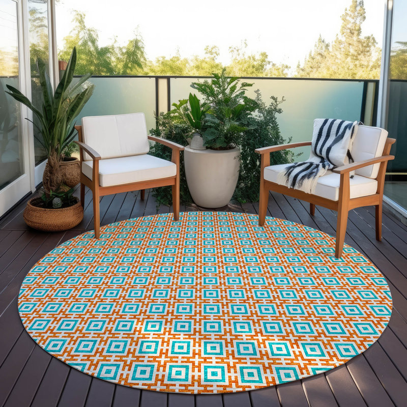 Loreen Washable Geometric Indoor / Outdoor Rug, Round 8'