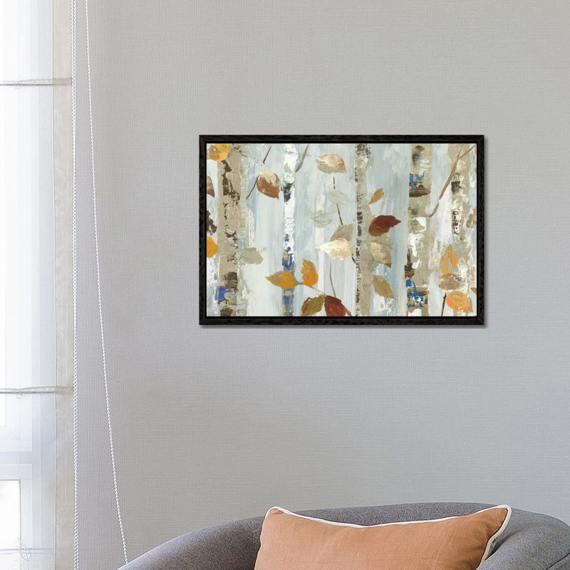 Leaves On Birch by Allison Pearce - Painting on Canvas, Black Framed Canvas, 66.04 cm H x 45.72 cm W