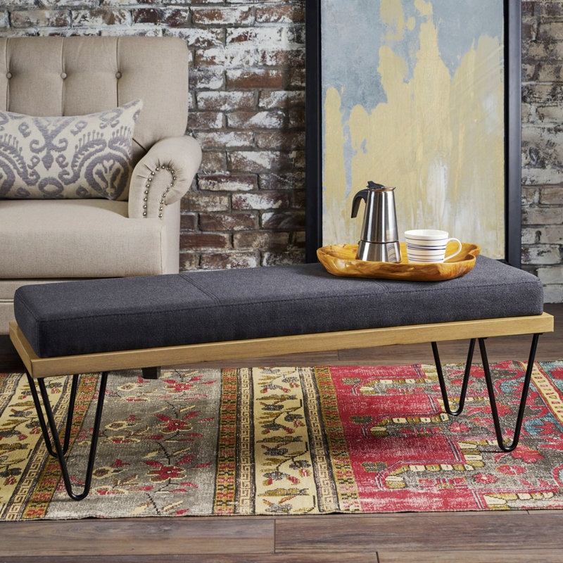 Banc rembourré en tissu Keniyah, Gris anthracite