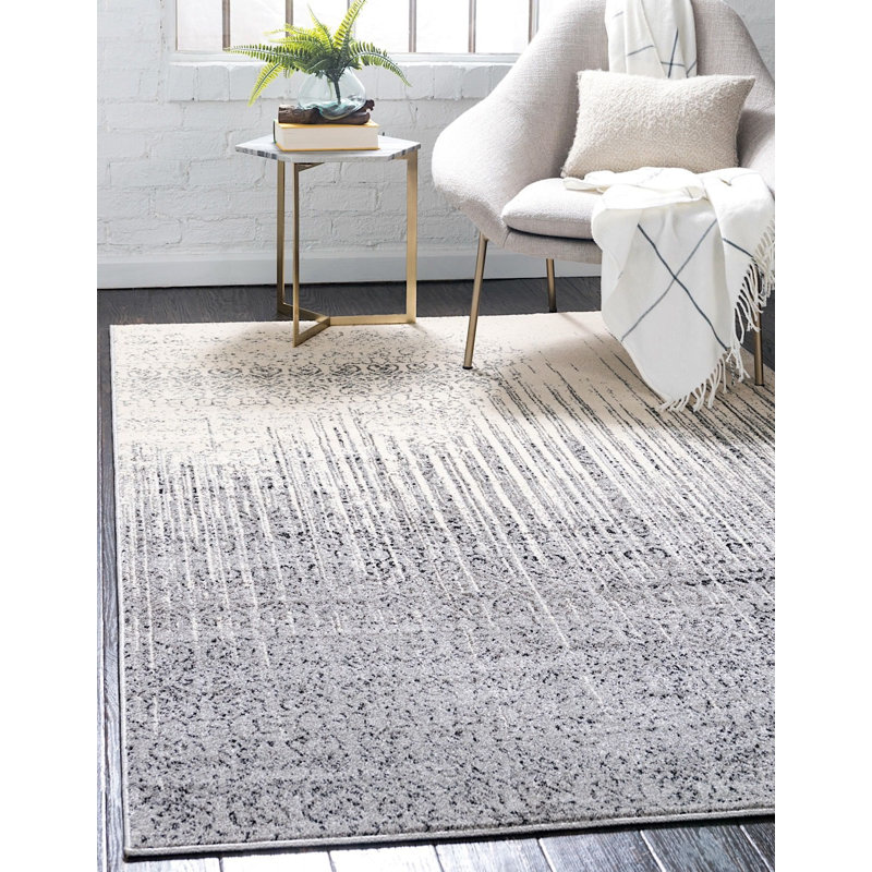 Tapis gris pierre à motif géométrique Desdemona, Rectangle 7 pi x 10 pi