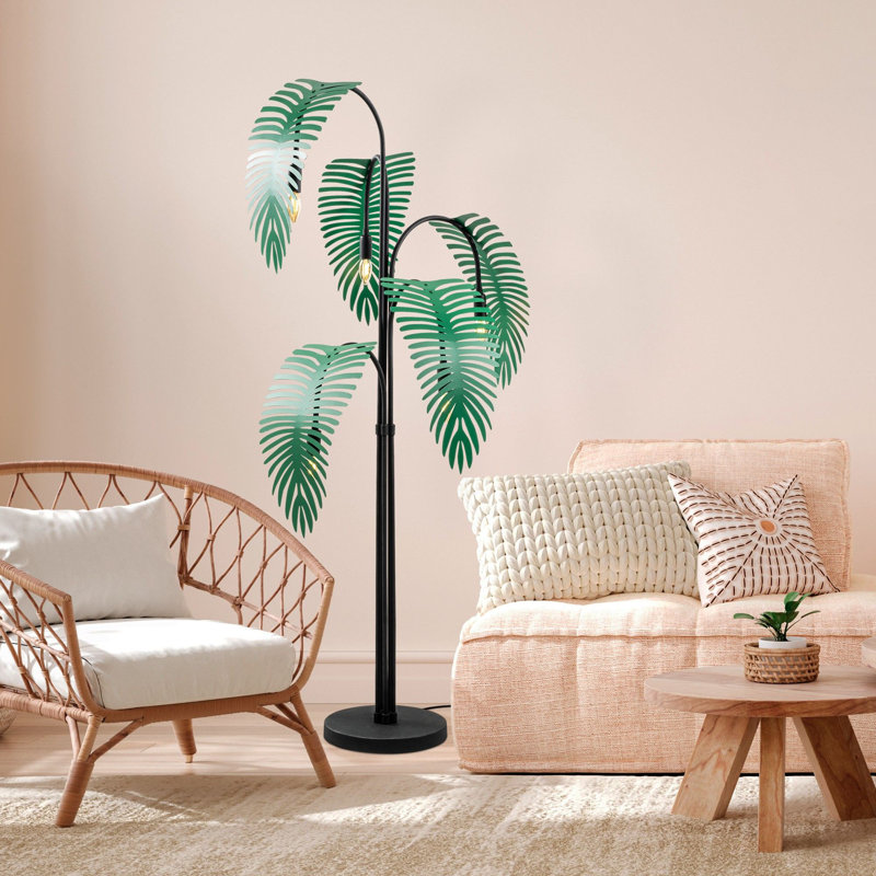 Lampe sur pied moderne avec corps en métal, noir et vert, 28,0 x 28,0 x 61,8 pouces | Plaque de base de 11,8 po de diamètre | 250 cm de longueur de câble, interrupteur marche / arrêt | 5 x douille E14 de 40 W maximum (ampoule non incluse) | Éclairage élégant et fonctionnel pour la décoration intérieure